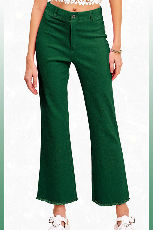 Soft Washed Stretchy High Waisted Flare Pants: Forest