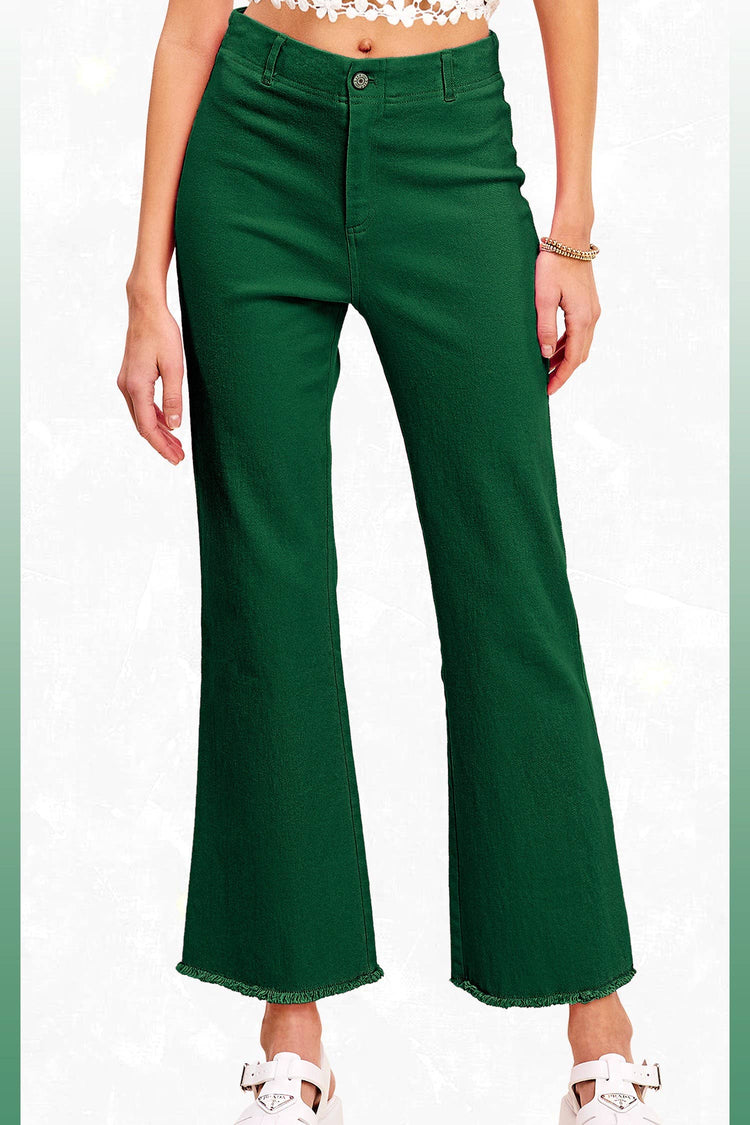 Soft Washed Stretchy High Waisted Flare Pants: Forest