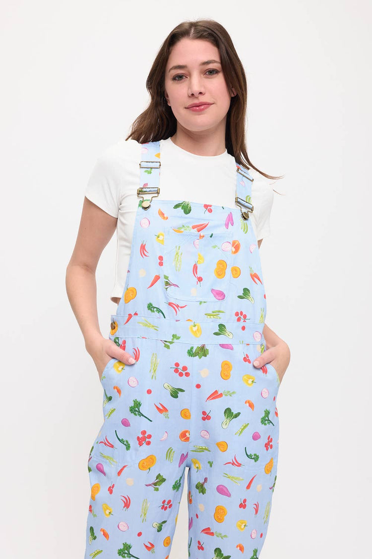COLORFUL GARDEN VEGETABLES PRINT OVERALLS