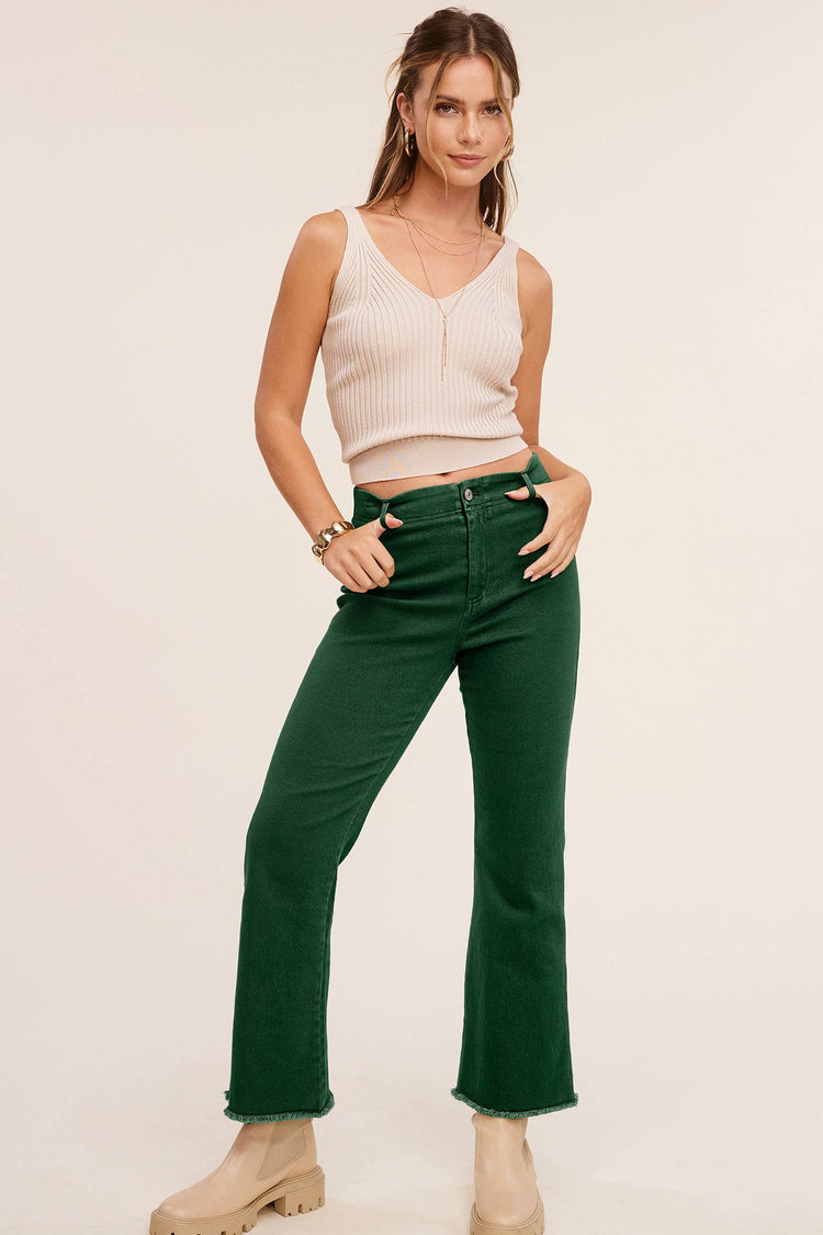 Soft Washed Stretchy High Waisted Flare Pants: Forest