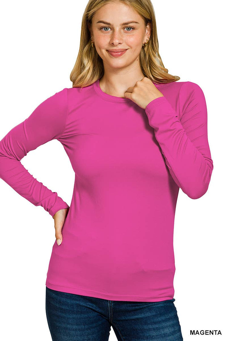 Brushed Microfiber Long Sleeve Round Neck Tee