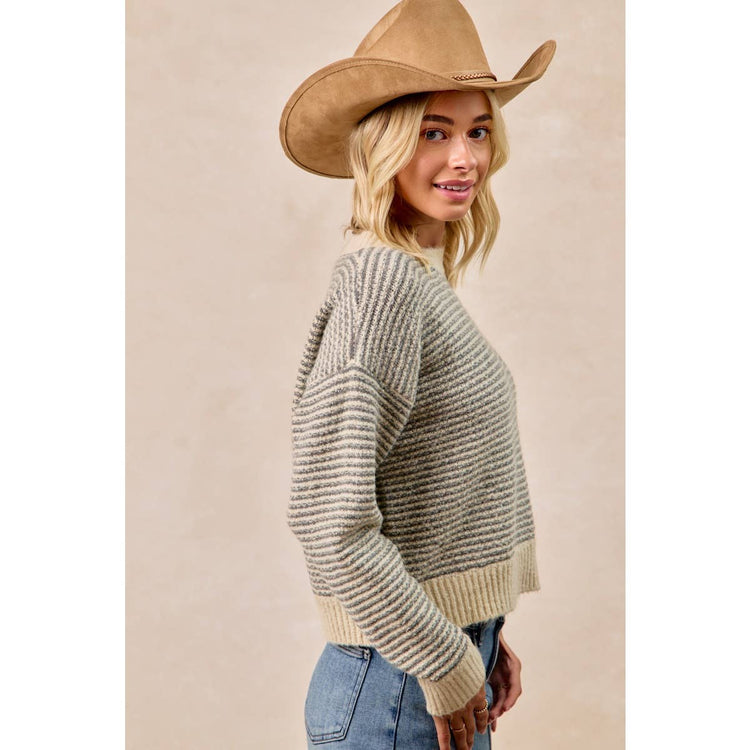 TWO TONE STRIPED SWEATER TOP