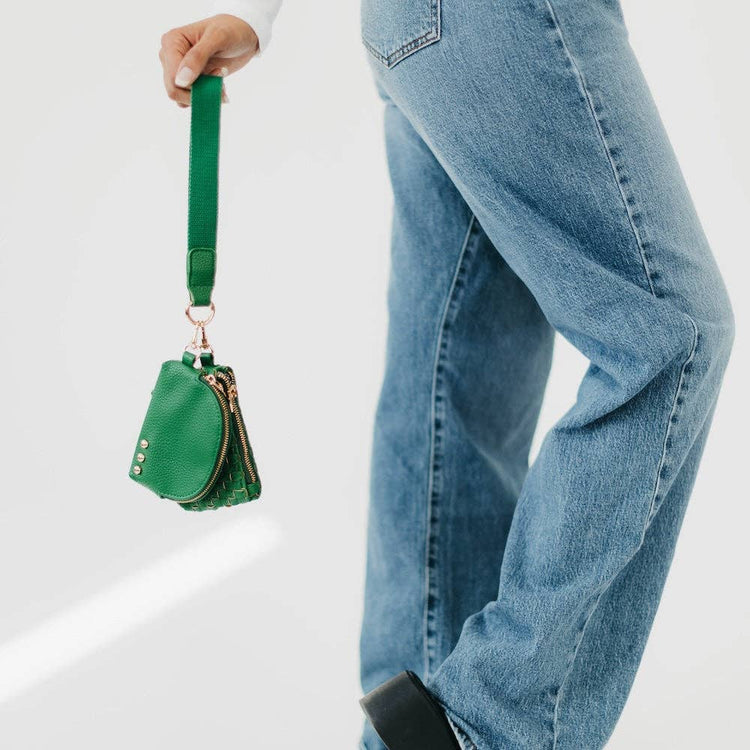 Wonderlust Woven Dual Pouch Wristlet Wholesale: Emerald