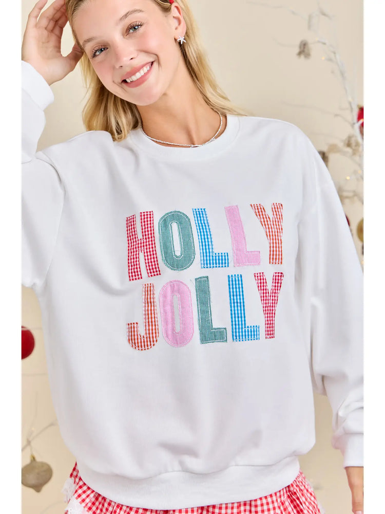 Holly Jolly White Holiday Sweatshirt Festive Winter Pullover