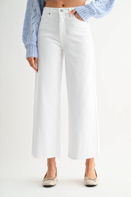 White Scissor Cut Wide Leg Jeans