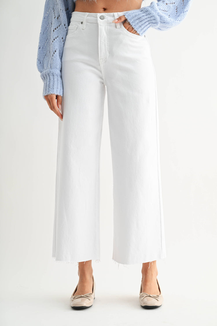 White Scissor Cut Wide Leg Jeans