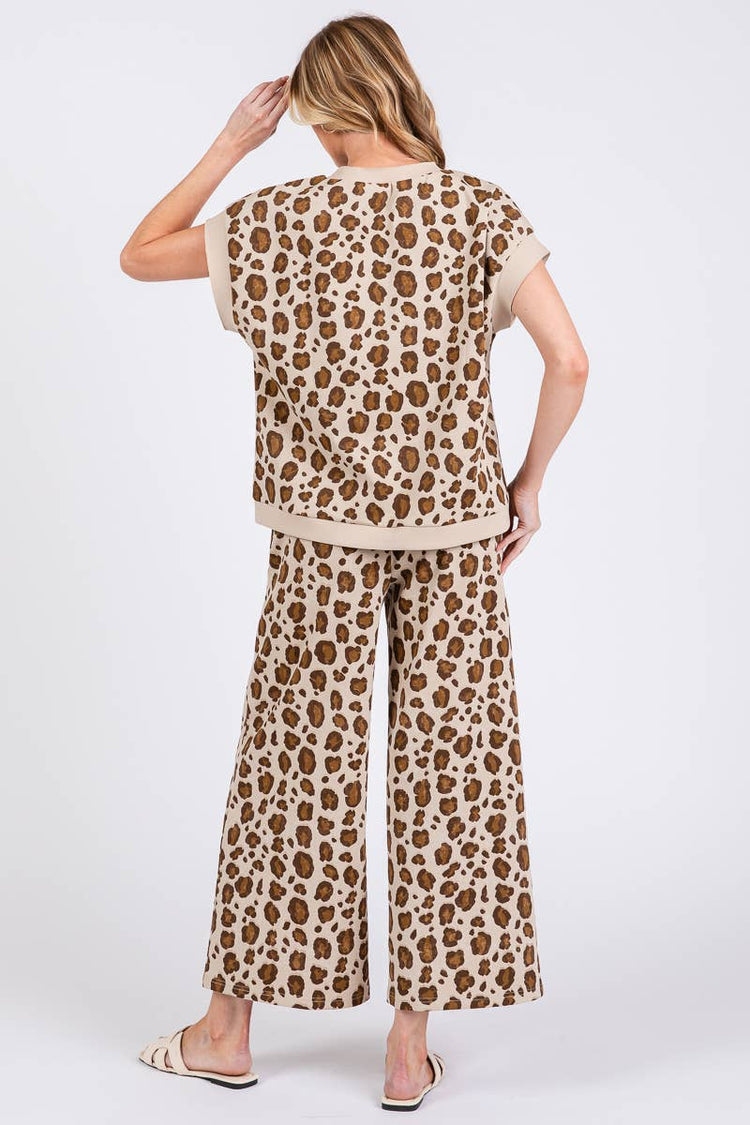 LEOPARD PRINT SCUBA TOP AND PANTS SETS