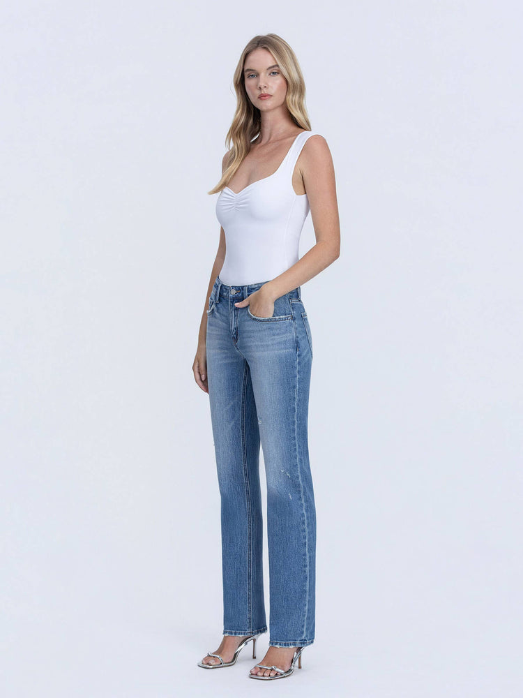 MELISSA MID RISE FULL LENGTH MEDIUM WASH STRAIGHT JEANS