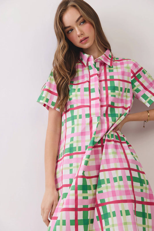 Plaid Button Down Midi Dress