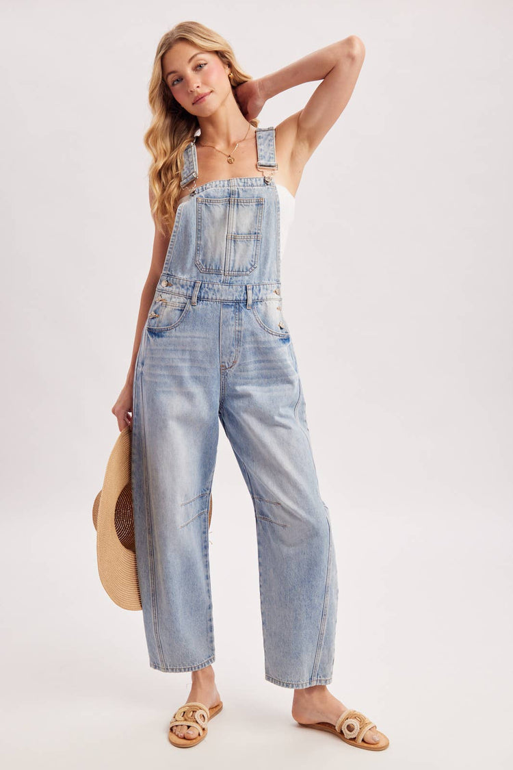 DENIM BARREL OVERALLS