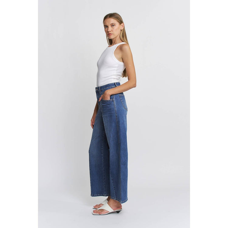 HIGH RISE SEAMED WIDE LEG ANKLE JEAN