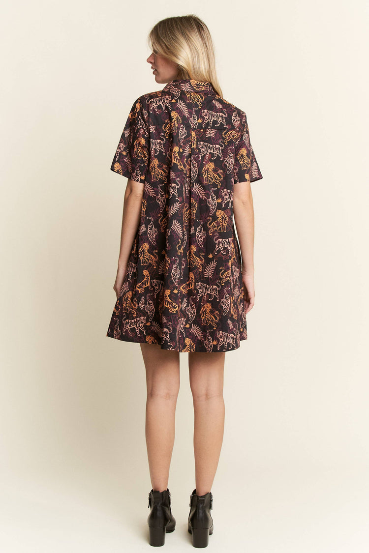 COLLARED TIGER PRINT MINI DRESS