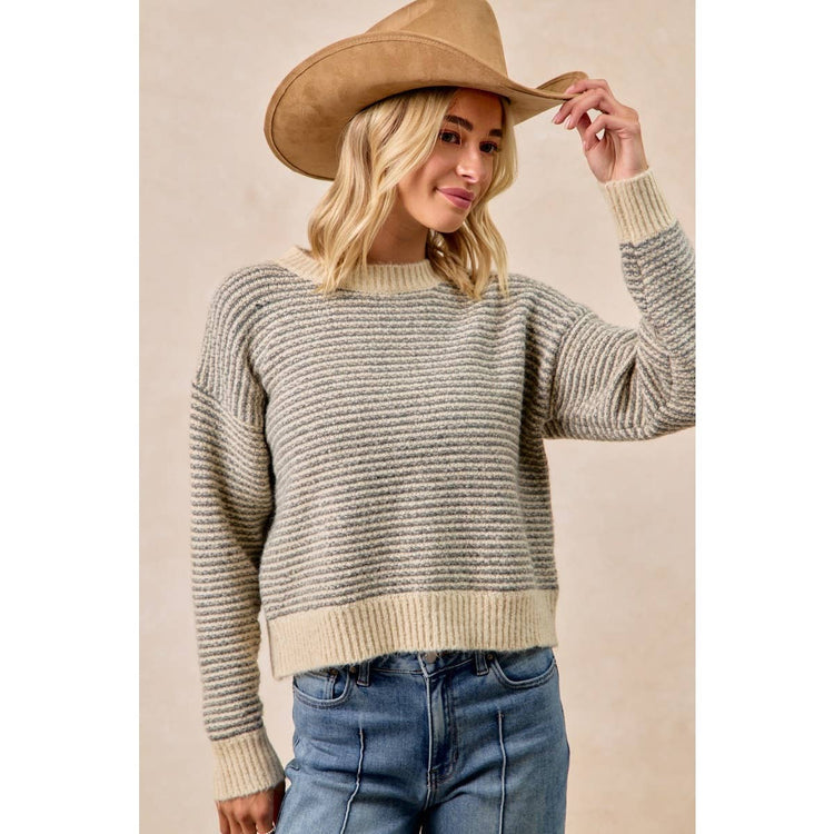 TWO TONE STRIPED SWEATER TOP