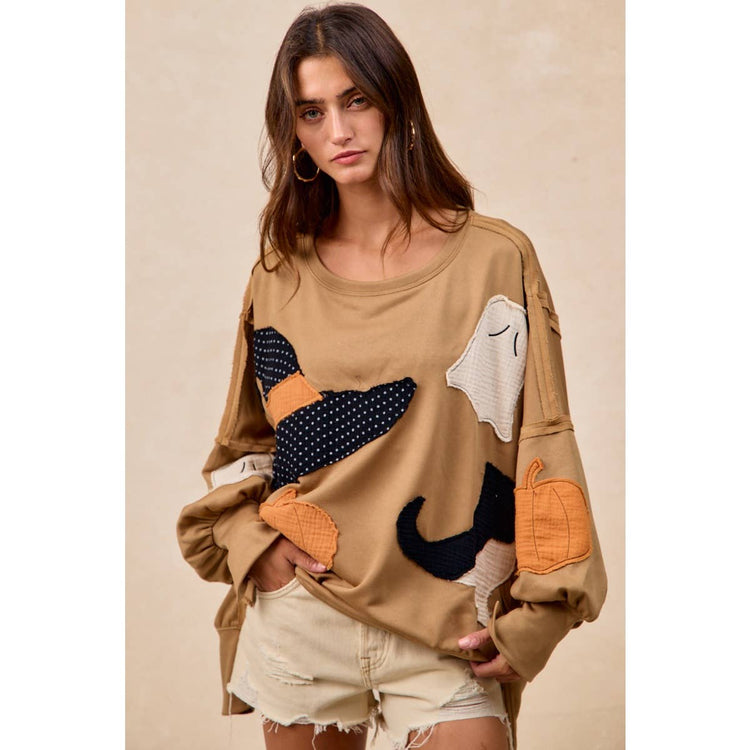 HALLOWEEN THEME PATCHWORK FRENCH TERRY SWEATSHIRT