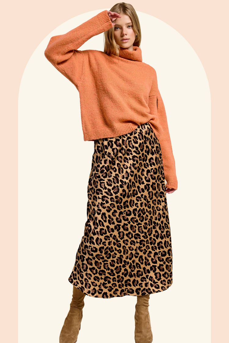 Dressy Satin Skirt Long Panel Skirt: Classic Leopard
