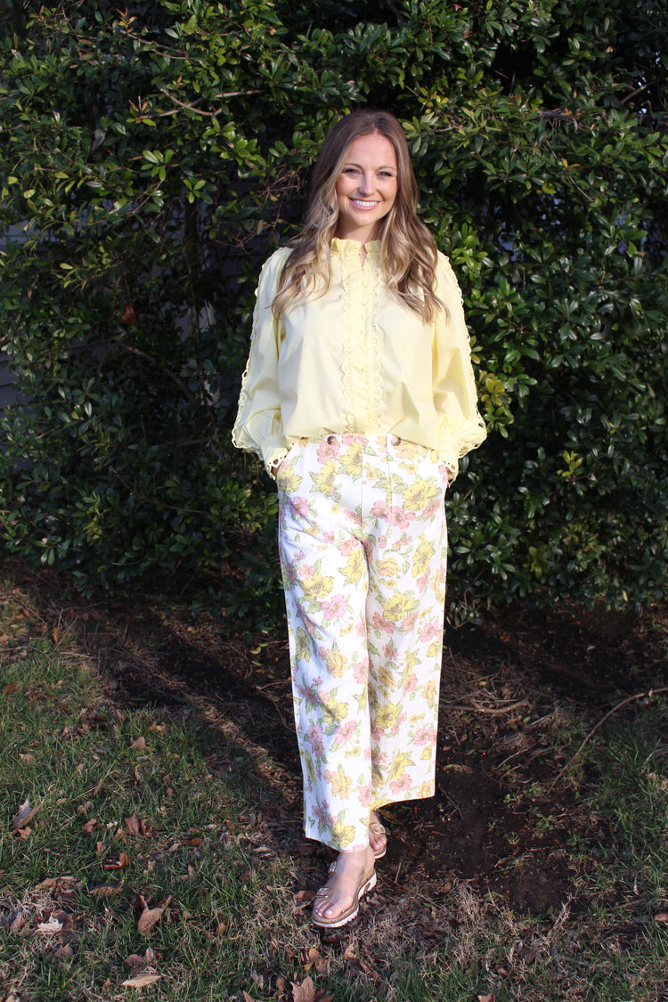 Floral Detail Wide Leg Pants