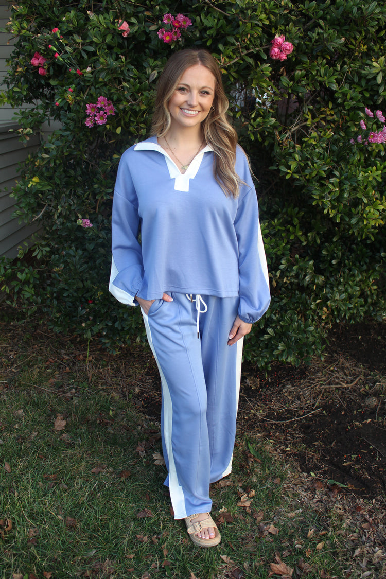 Long Sleeve Contrast Trim Pant Set