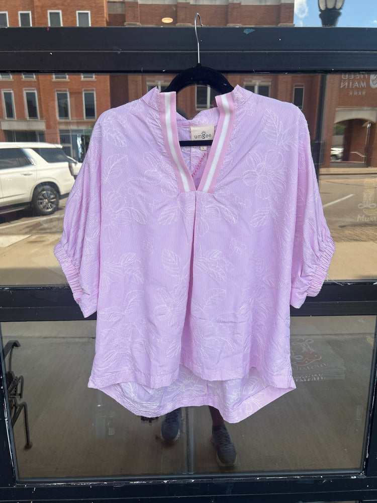 Light Pink Floral Stripe V-Neck Top