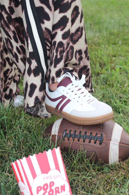 Maroon and White Tennis Shoe