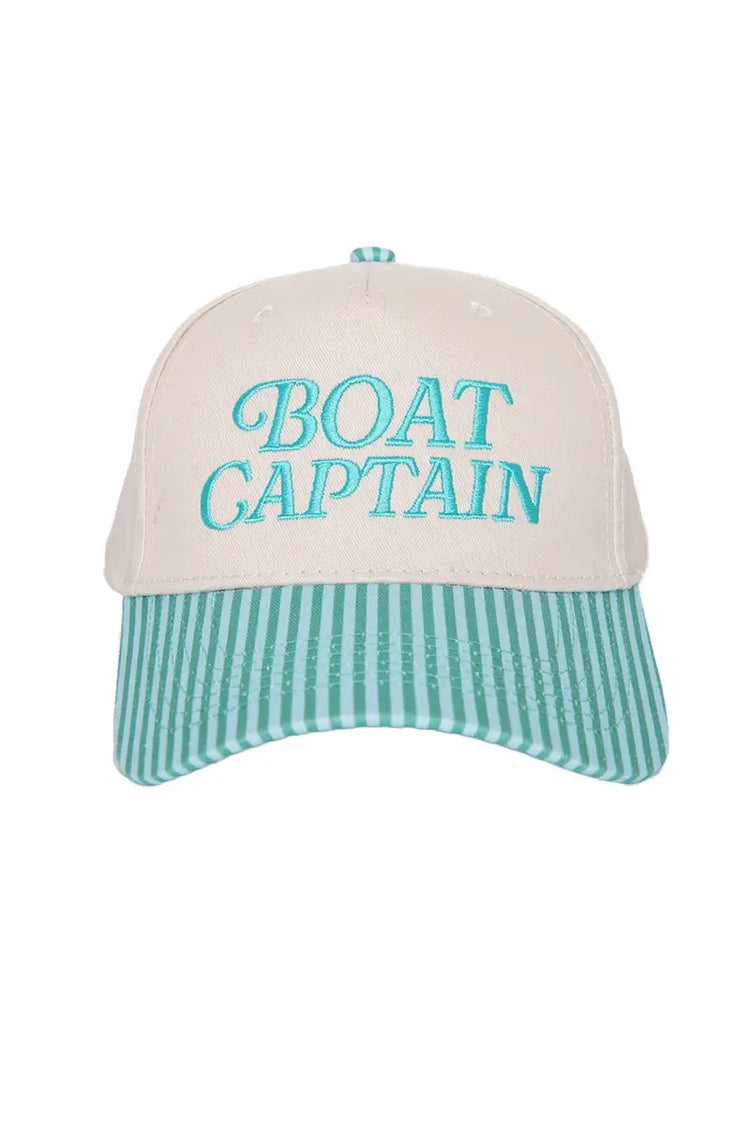 Boat Captain Two-Toned Retro Hat: Aqua and Green Stripe