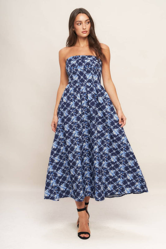 Textured Strapless Woven Midi Dress