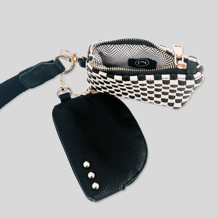 Wonderlust Woven Dual Pouch Wristlet Wholesale Coffee Checkered