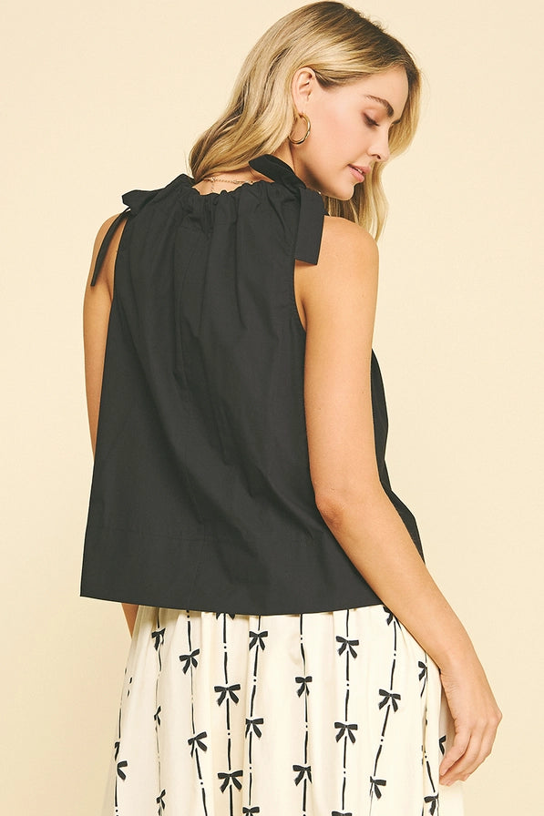 Black Tie Detailed Sleeve Blouse Topx