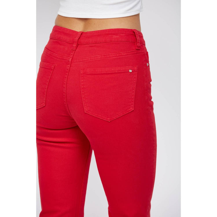 HIGH RISE ANKLE FLARE JEAN - HUSKER RED