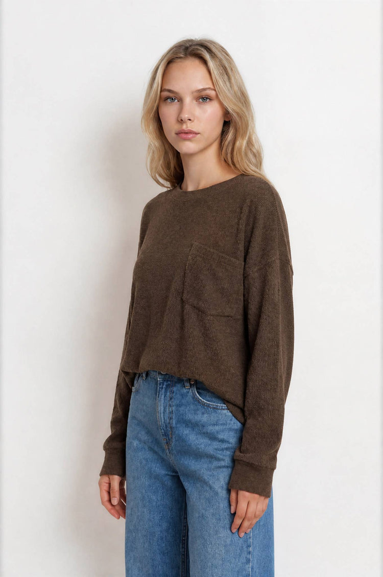 OVERSIZED LONG SLEEVE TEXTURED KNIT TOP