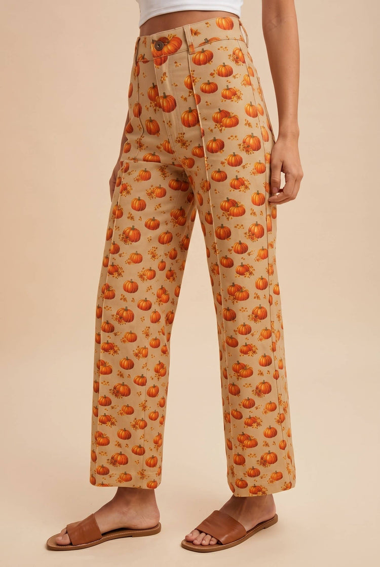 Halloween Pumpkin Printed Stretch Denim Flare Pants