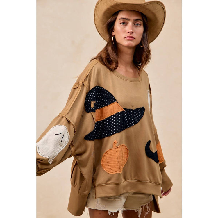 HALLOWEEN THEME PATCHWORK FRENCH TERRY SWEATSHIRT