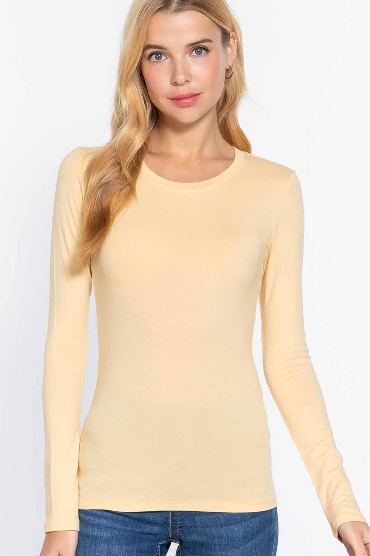 Long Sleeve Crew Neck Cotton Spandex Jersey Top