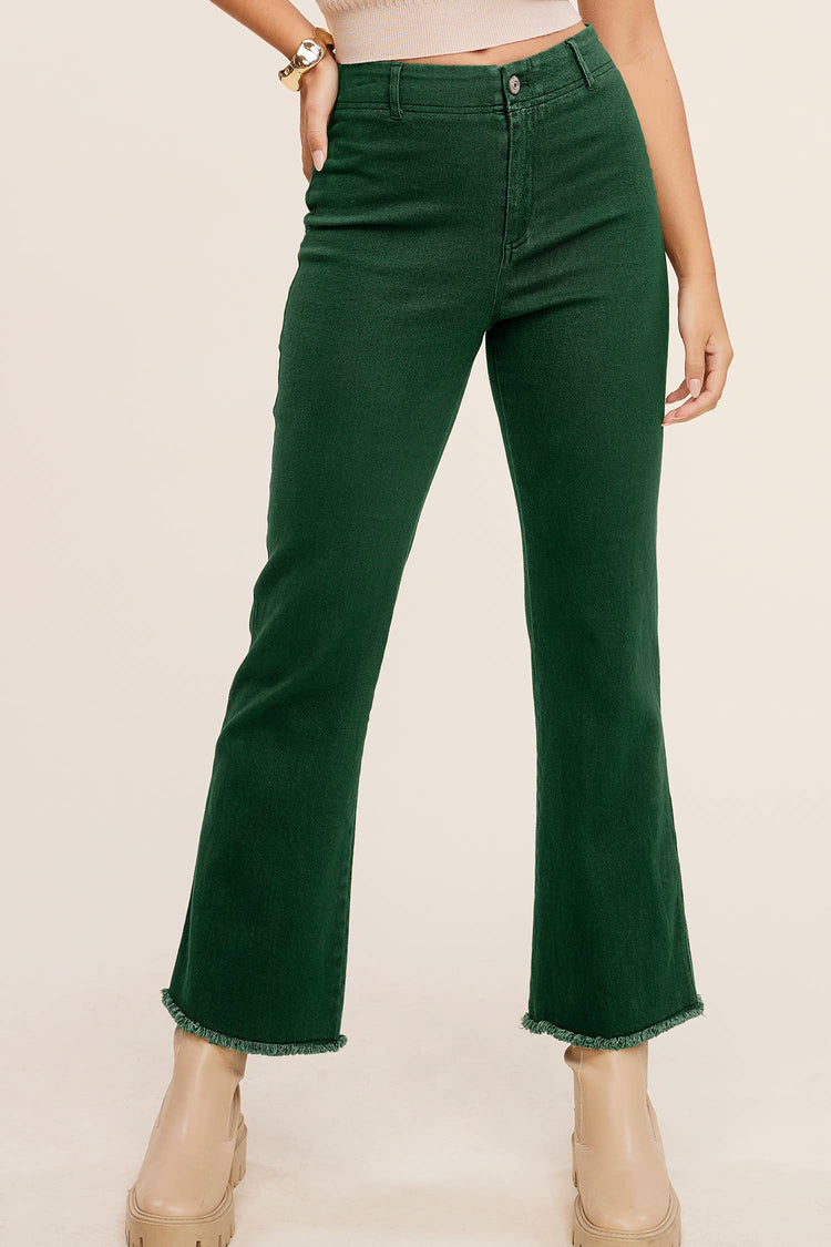 Soft Washed Stretchy High Waisted Flare Pants: Forest