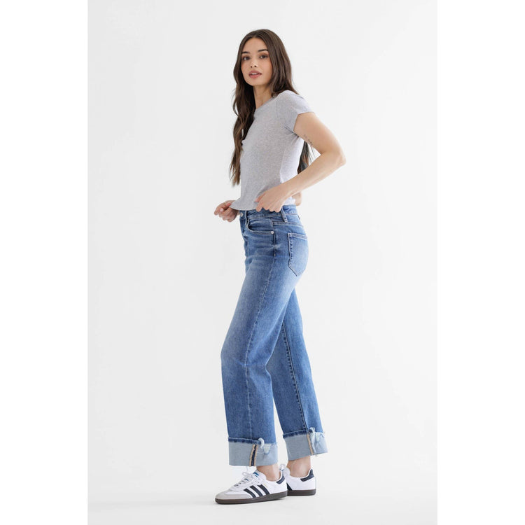 CASSIDY SUPER HIGH RISE RELAXED STRAIGHT CUFFED LEG: PENN BLUE