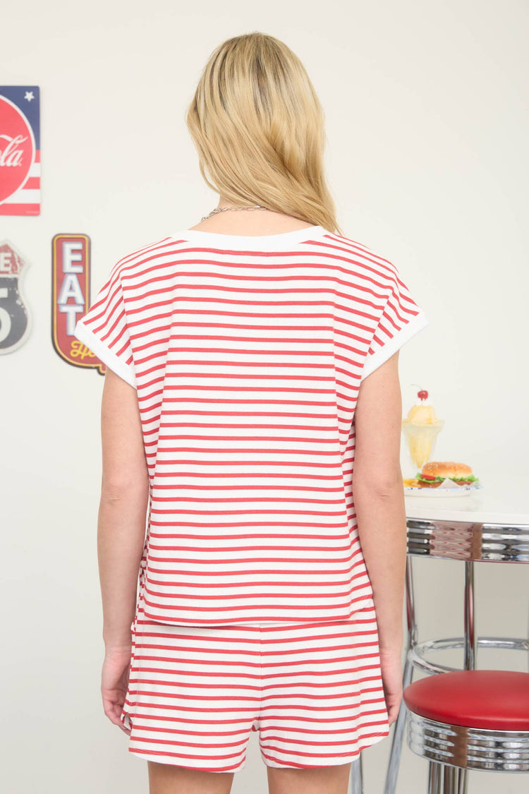 STRIPE KNIT TOP AND SHORT SET