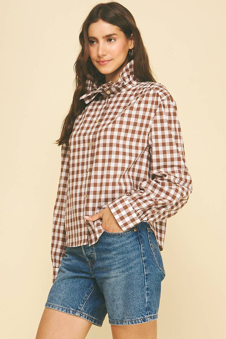 Gingham Check Ruffled Collar Shirt