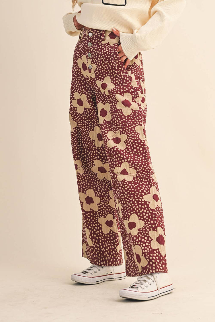 FLORAL PRINT HIGH WAISTED PANTS