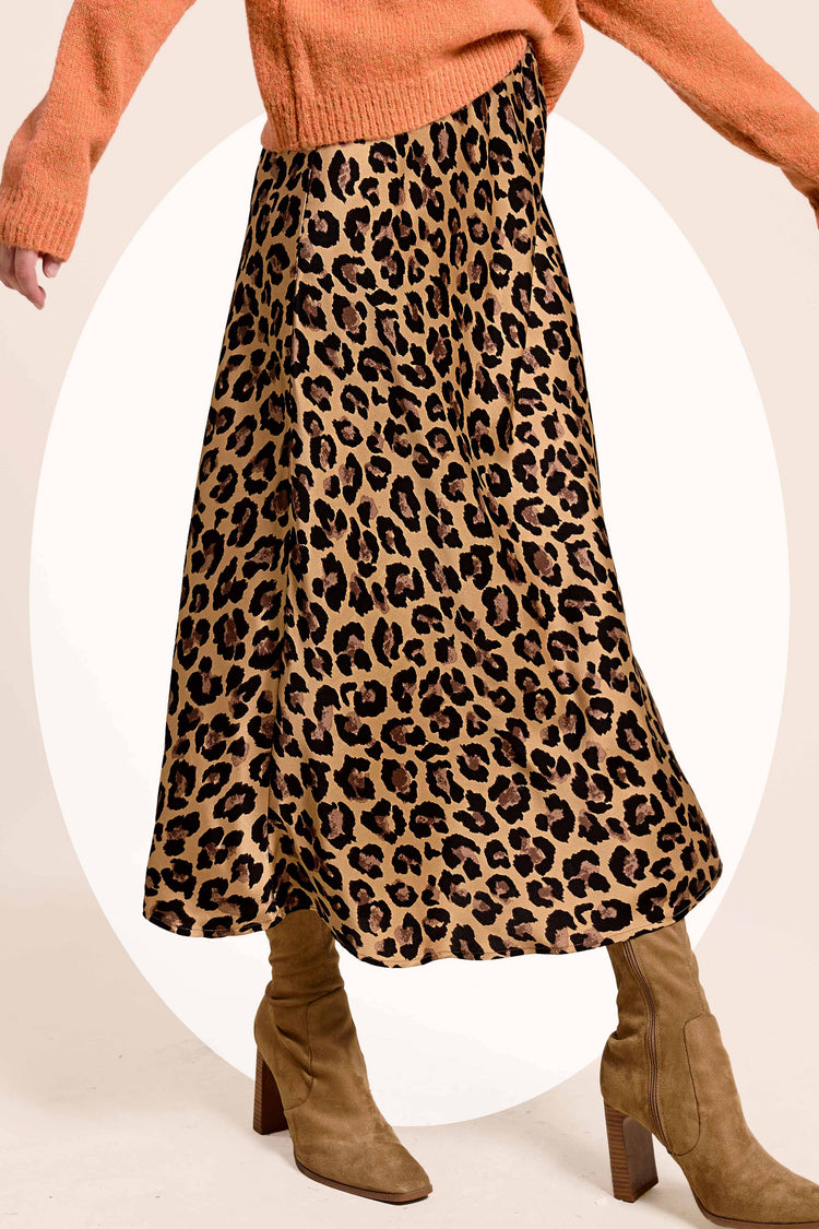 Dressy Satin Skirt Long Panel Skirt: Classic Leopard