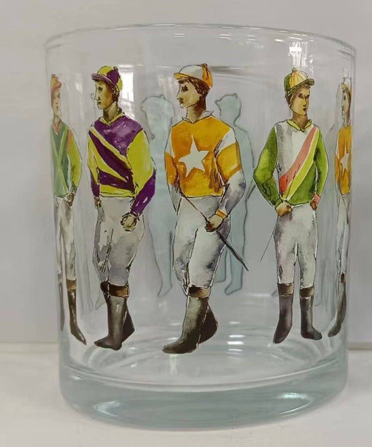 Standing Horse Racing Jockeys Wrapped Rocks Glass