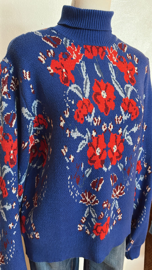 Floral Print Turtleneck Sweater
