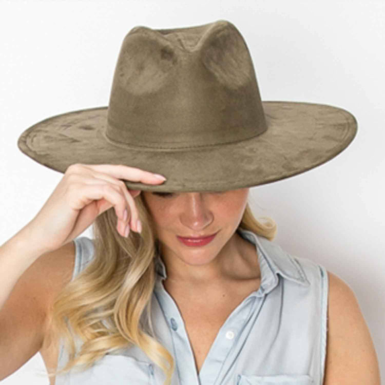 Wide Brim suede Hat - OLIVE
