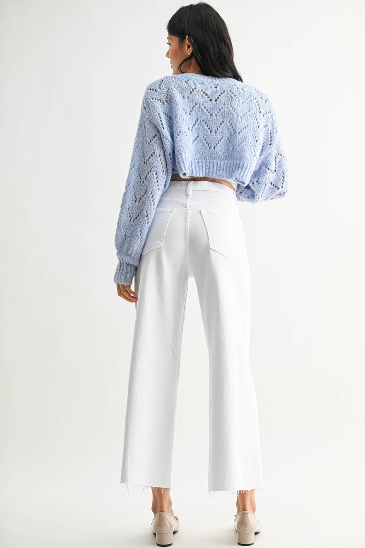 White Scissor Cut Wide Leg Jeans