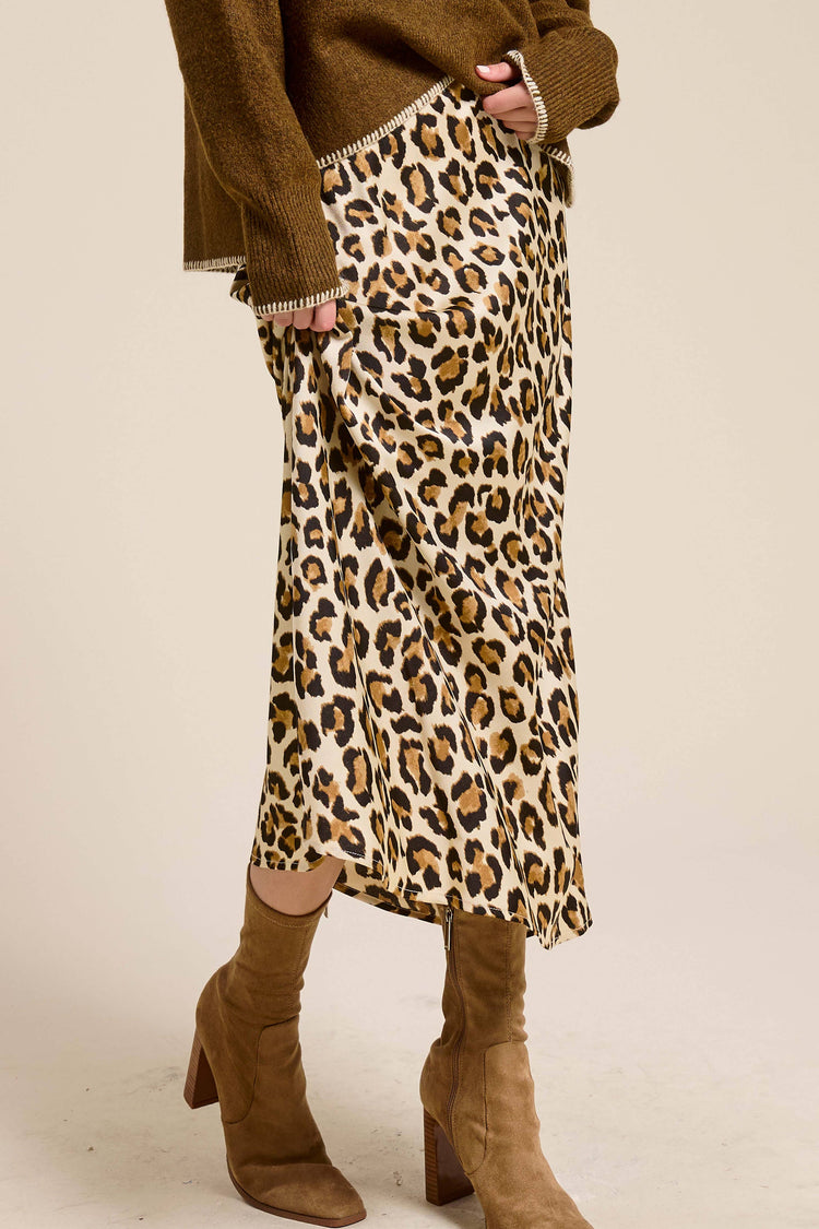 Dressy Satin Skirt Long Panel Skirt: Classic Leopard