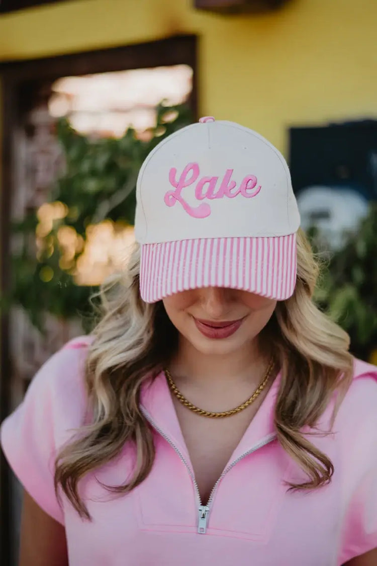 Lake Vintage Trucker Cap: Pink and Light Pink Stripe