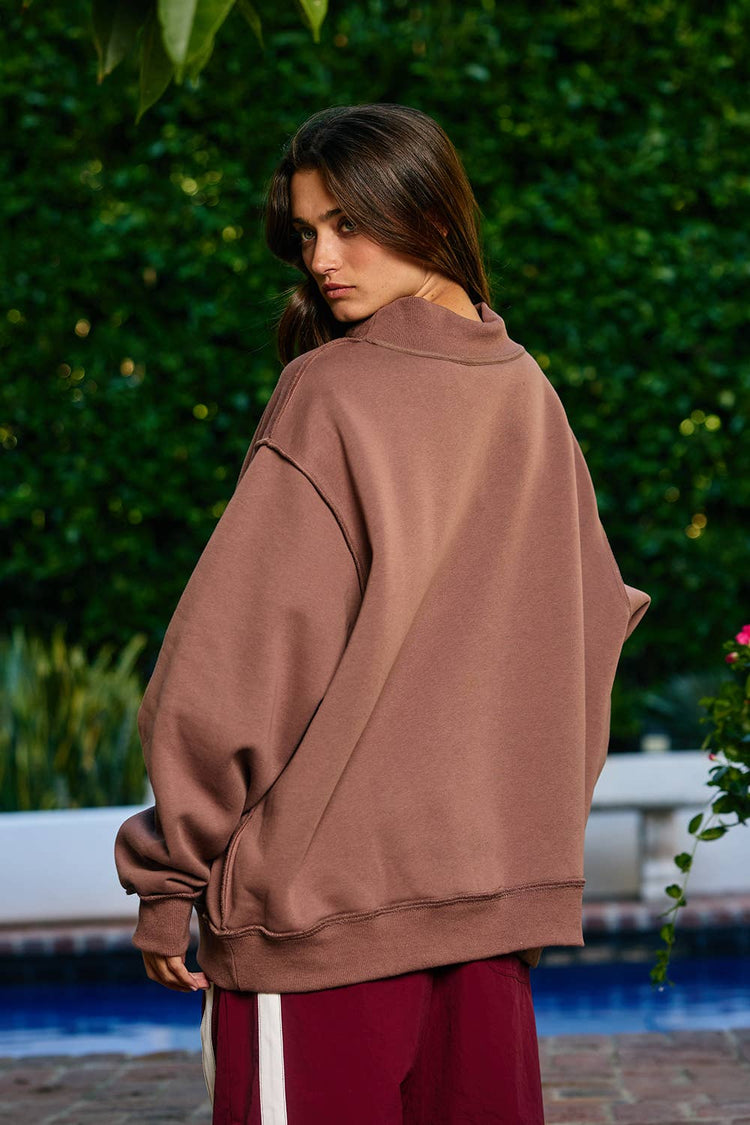 WWJD 'WWJD & AMEN' Reversible Mock Neck Sweatshirt: BROWN/CREAM