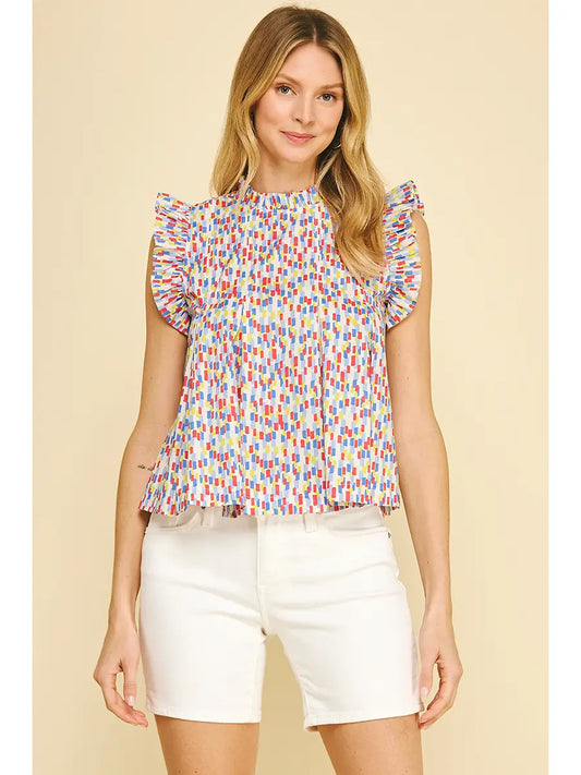 Multi Color Ruffled Sleeve Blouse Top