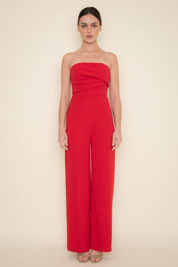 STRAPLESS PLEATED JUMPSUIT