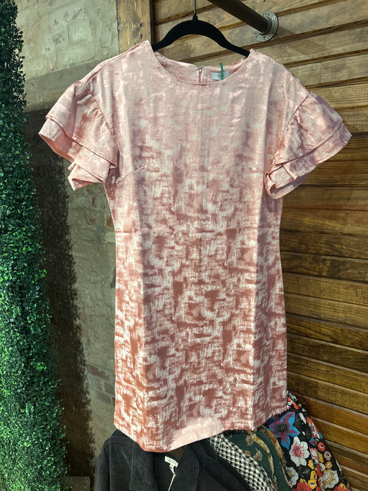 Metallic Ruffle Short Sleeve Dress