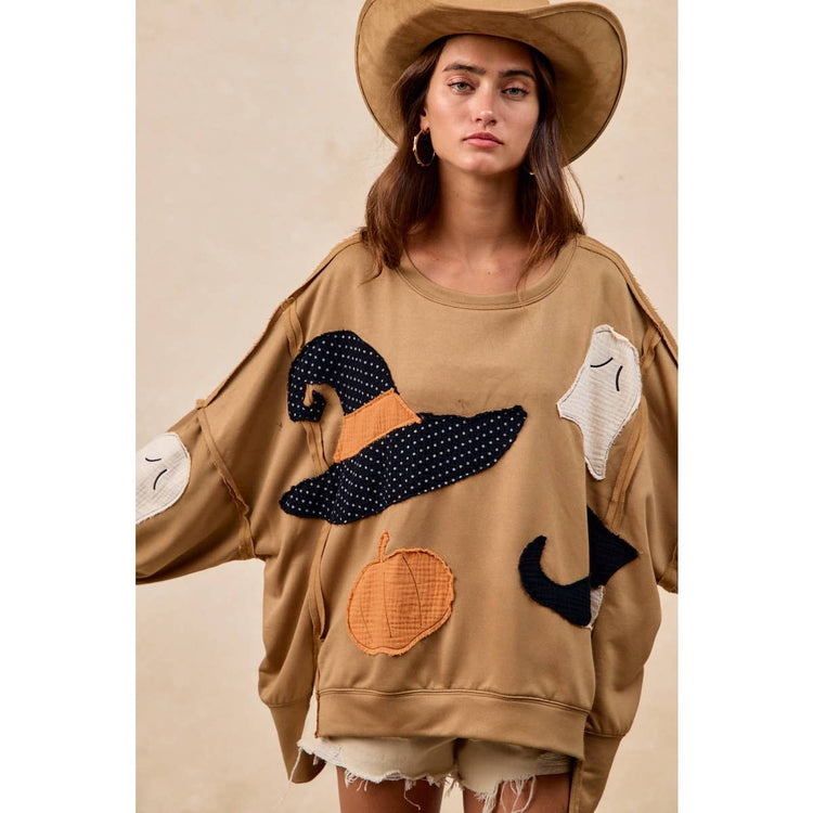 HALLOWEEN THEME PATCHWORK FRENCH TERRY SWEATSHIRT