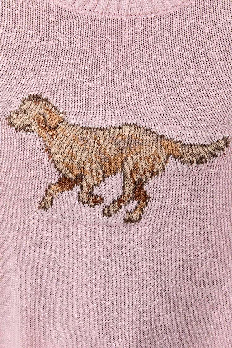 LONG SLEEVE CREW NECK RETRIEVER DOG GRAPHIC SWEATER